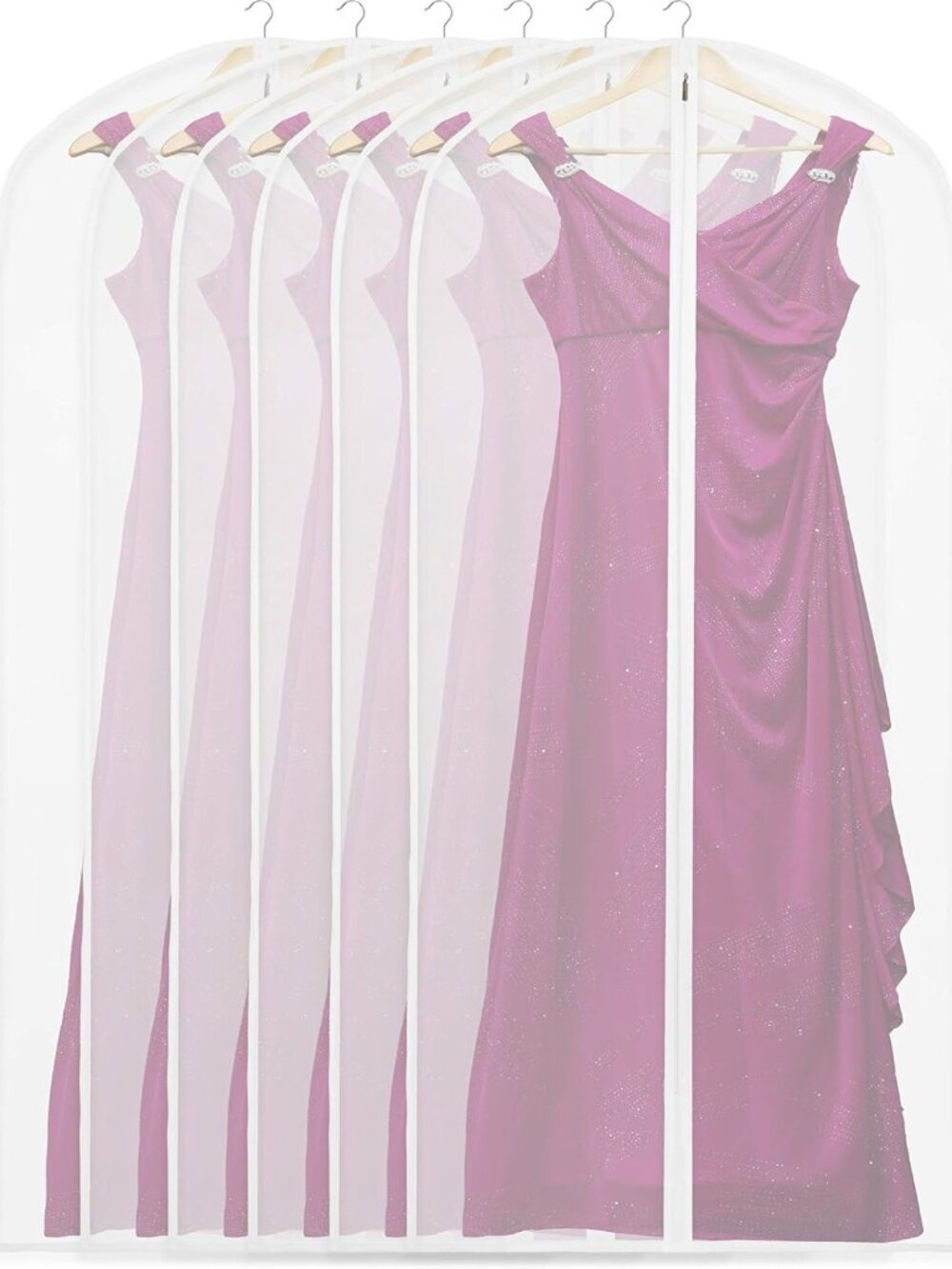 Translucent 60-Inch Garment Bags with Zipper - 6 Pack for Clothing Storage